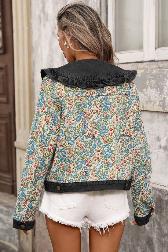Ruffled Floral Denim Jacket