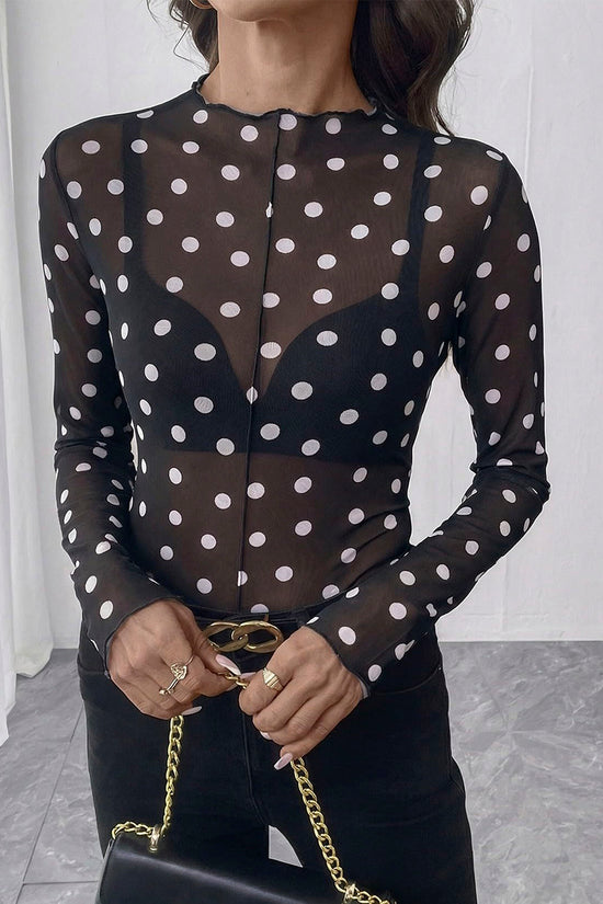 Polka Dot Sheer Long Sleeve Top