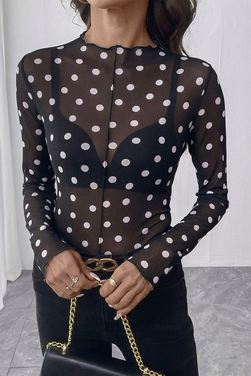 Polka Dot Sheer Long Sleeve Top