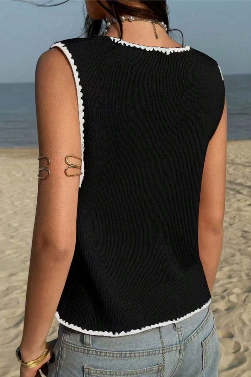 Button-Front Sleeveless Sweater Vest