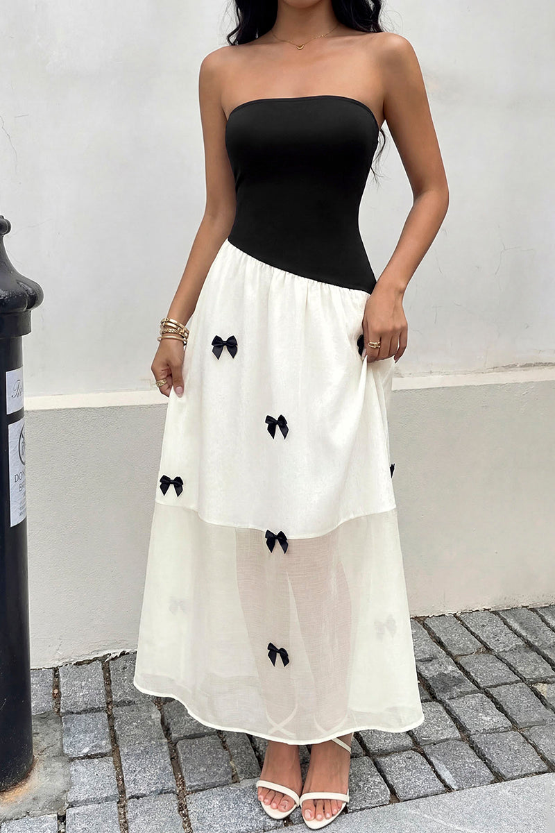 Strapless Bow Embellished Casual Dress