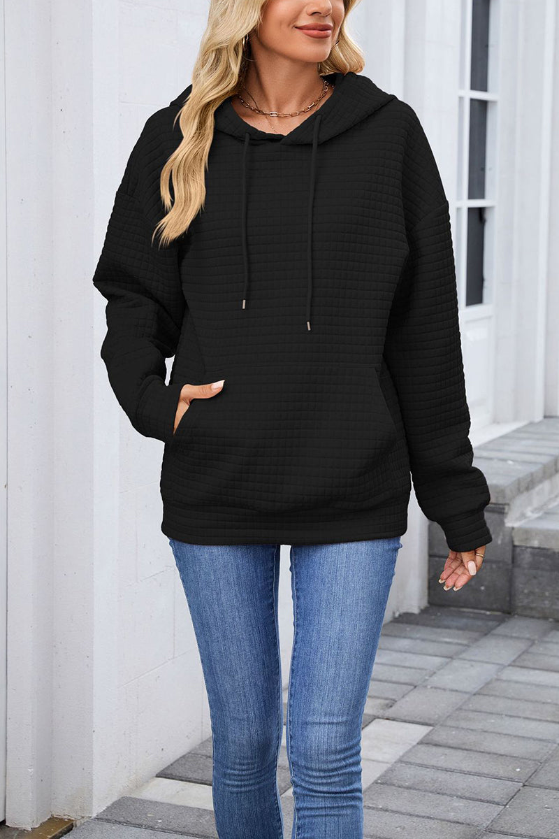 Textured Casual Hoodie with Pocket