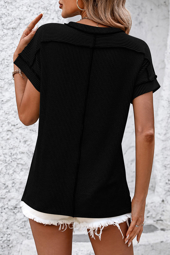 Casual Short Sleeve Ribbed T-Shirt