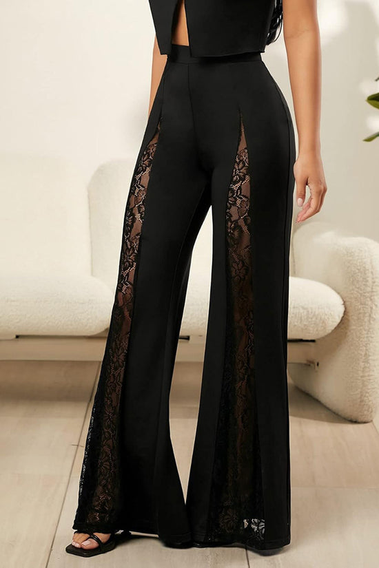 Elegant Lace Panel Wide-Leg Pants