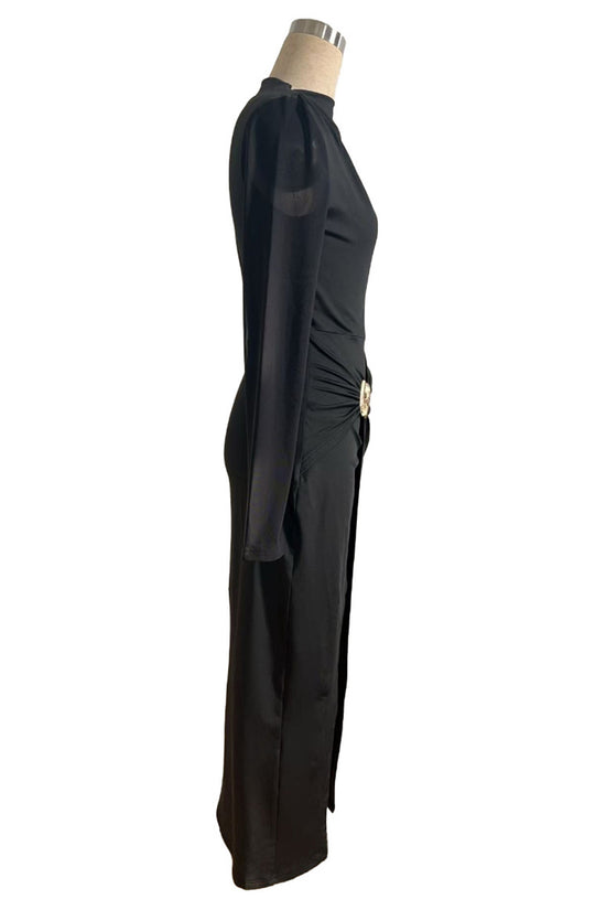 Elegant Long Sleeve Ruched Waist Dress