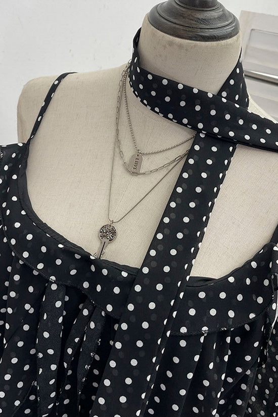 Polka Dot Layered Tank with Scarf Accent