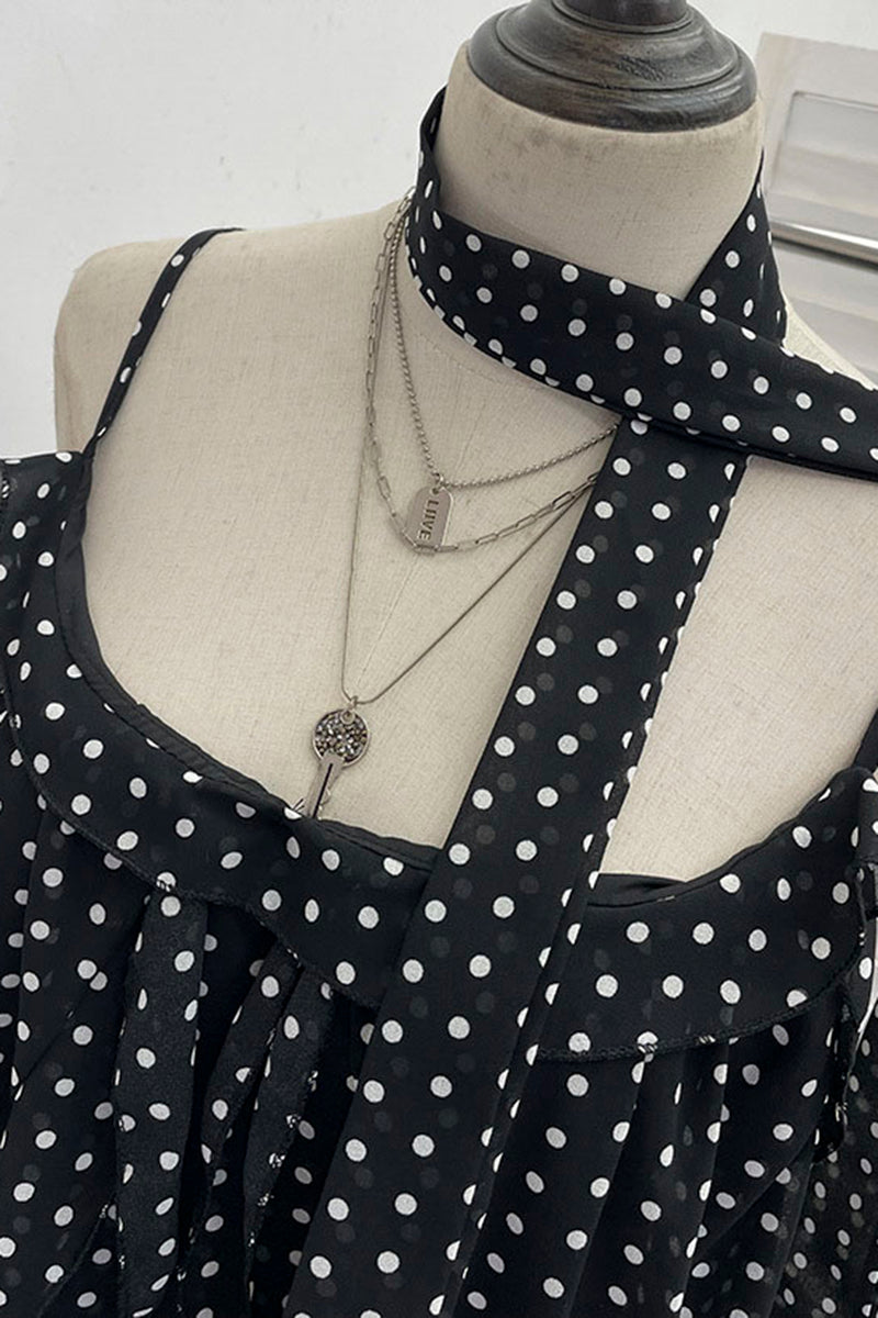 Polka Dot Layered Tank with Scarf Accent