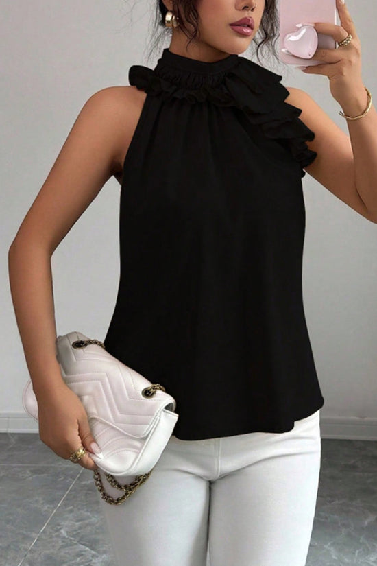 Ruffled Mock Neck Tank Top