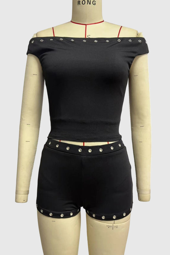 Off-Shoulder Studded Crop Top