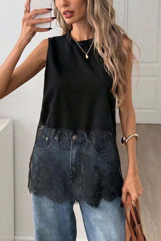 Sleeveless Lace Hem Tank Top
