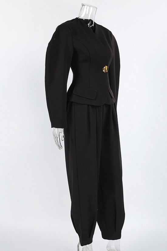 Elegant Puff Sleeve Blazer Suit Set