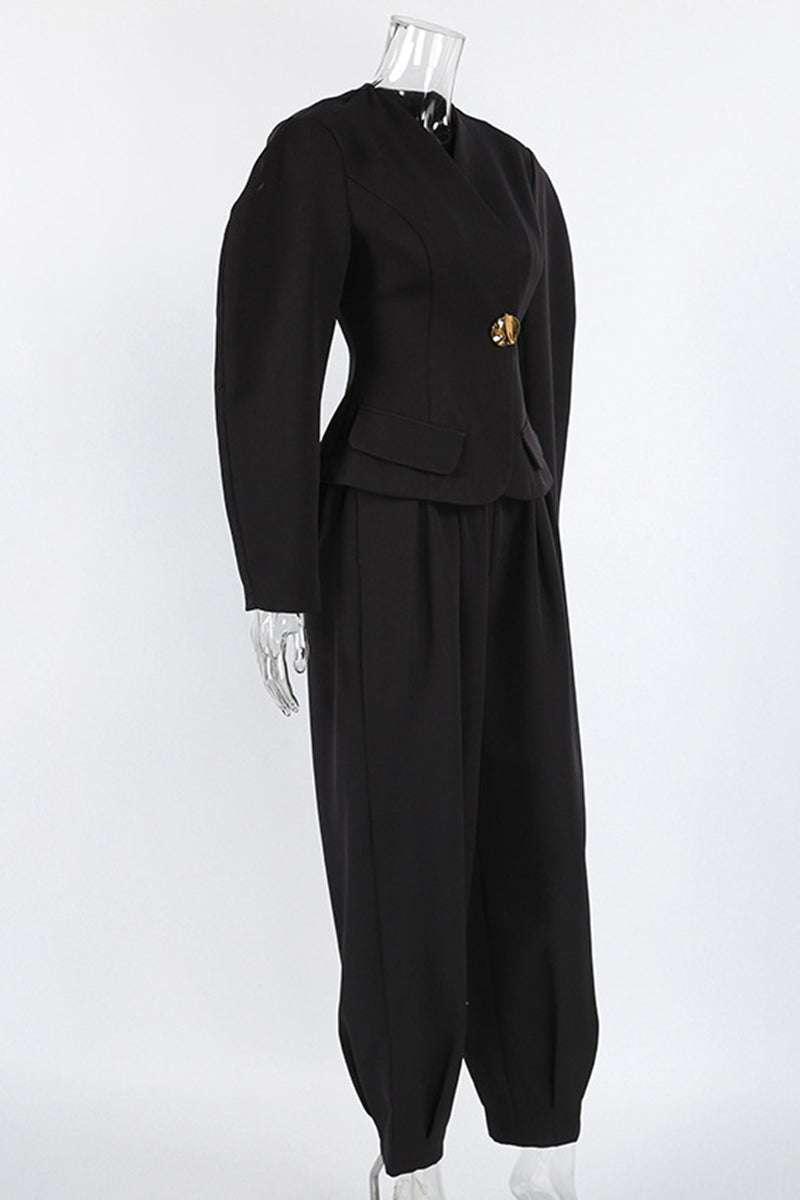 Elegant Puff Sleeve Blazer Suit Set