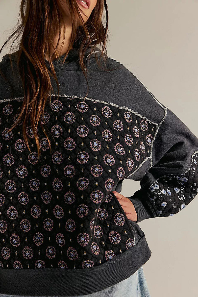 Patchwork Floral Hooded Sweatshirt