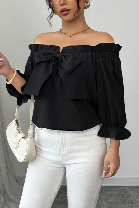 Elegant Bow Accent Ruffle Blouse