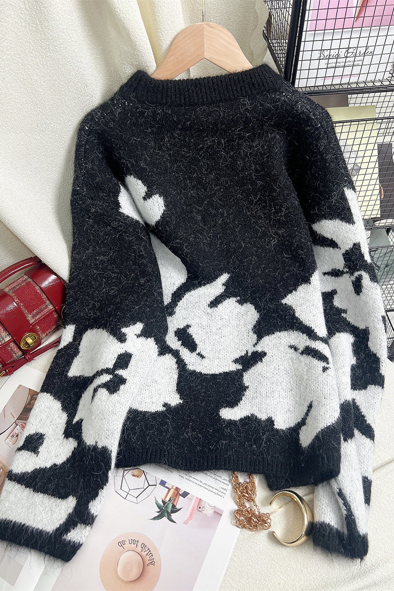 Floral Patterned Relaxed Sweater