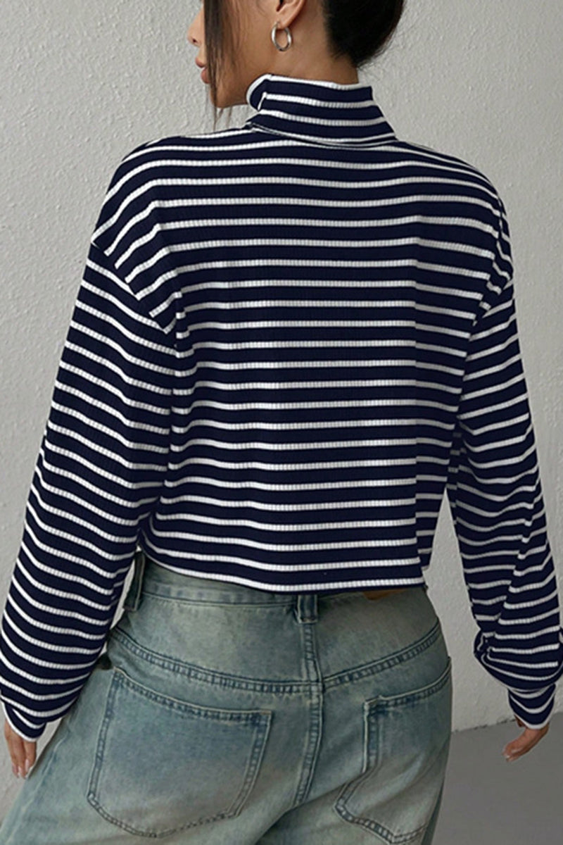 Striped Turtleneck Cropped Tee