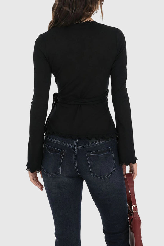 Elegant Wrap Lace Trim Blouse