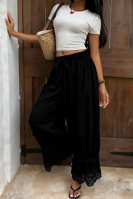 Wide-Leg Lace Patchwork Casual Pant