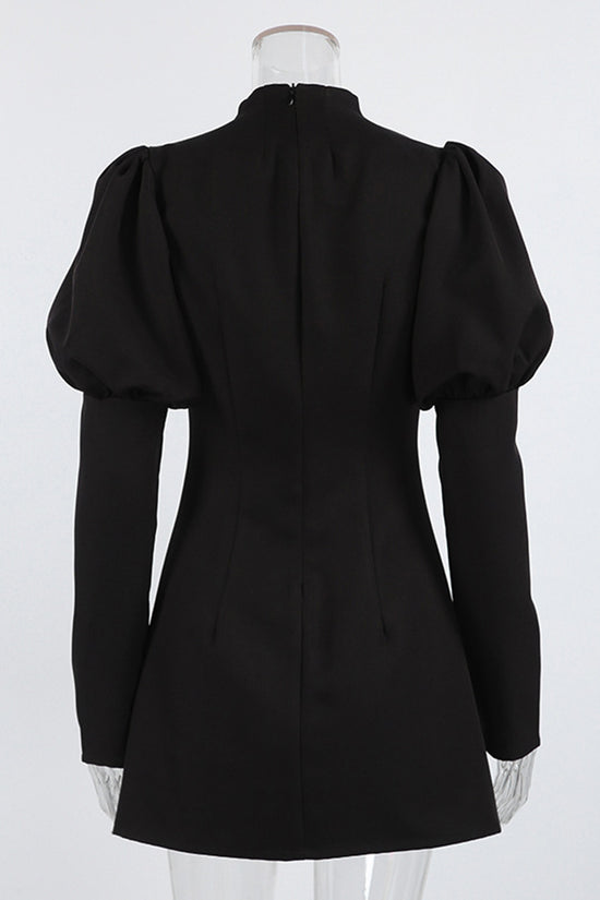 Elegant Puff Sleeve Button Dress