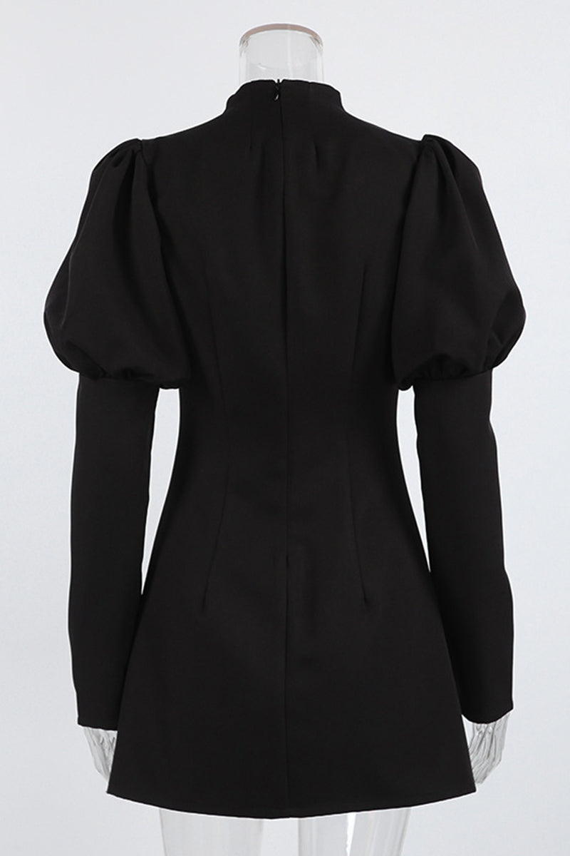 Elegant Puff Sleeve Button Dress