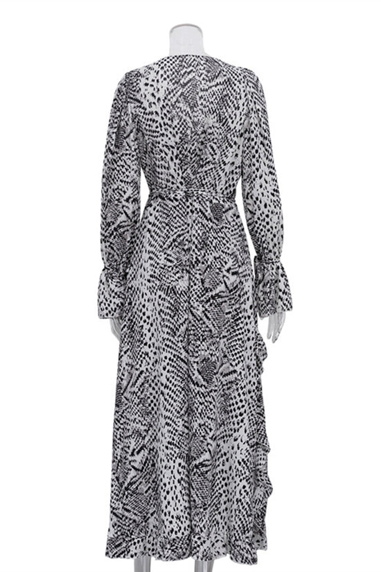 Printed Long Sleeve Wrap Dress
