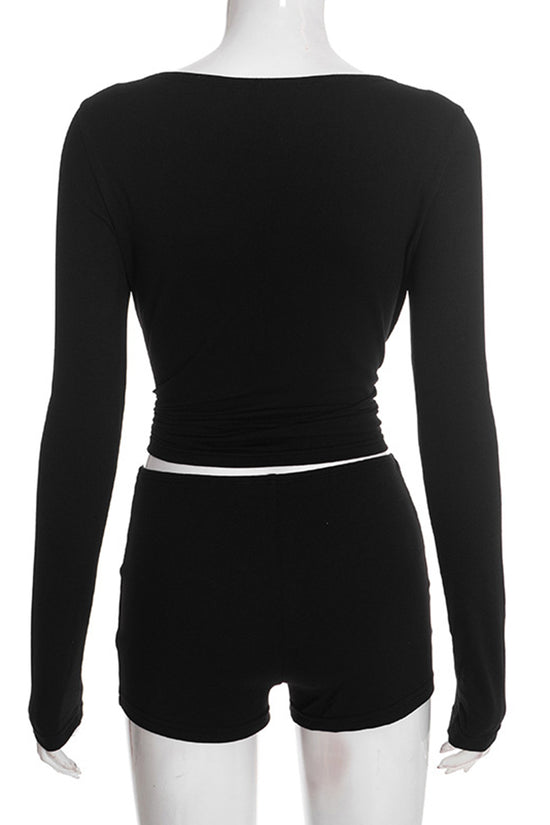 Long Sleeve Shorts Set with Stylish Detail