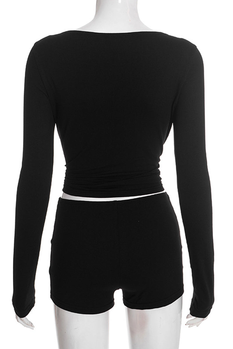 Long Sleeve Shorts Set with Stylish Detail