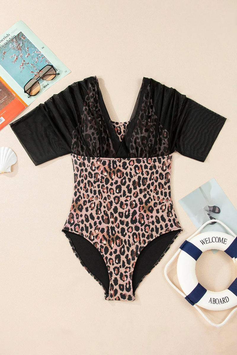 Mesh Patchwork V Neck Bodycon Swimwear