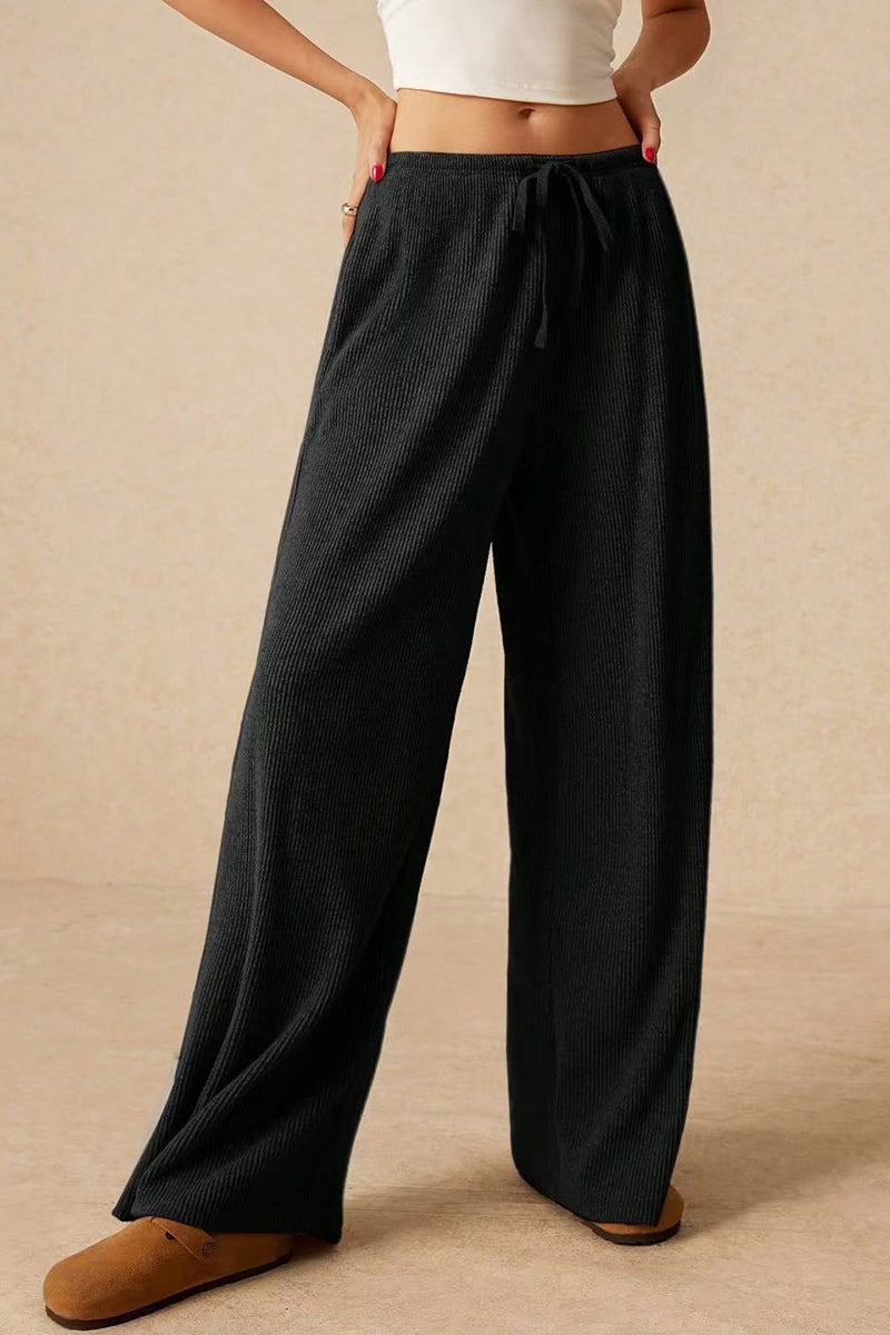 Comfy Ribbed Drawstring Casual Pants