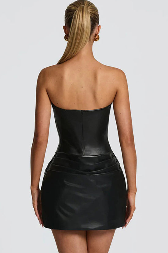 Strapless Faux Leather Bodycon Casual Dress