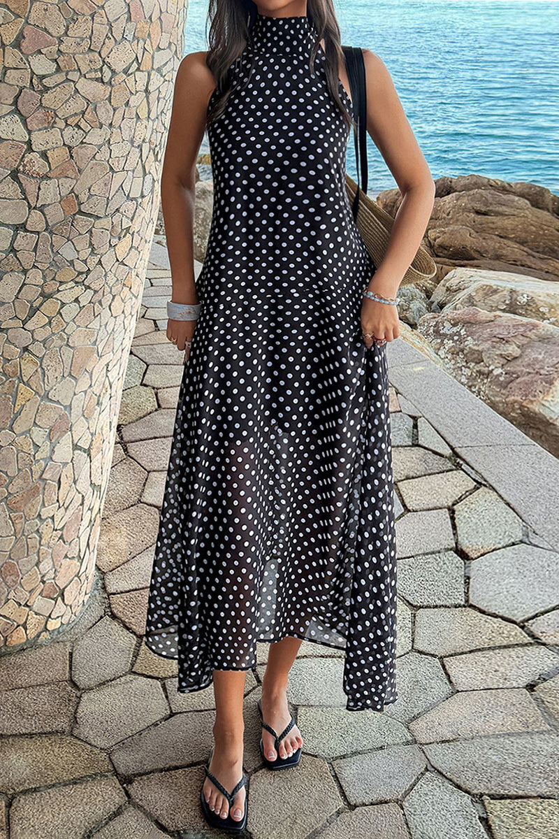 Polka Dot Sleeveless Casual Midi Dress