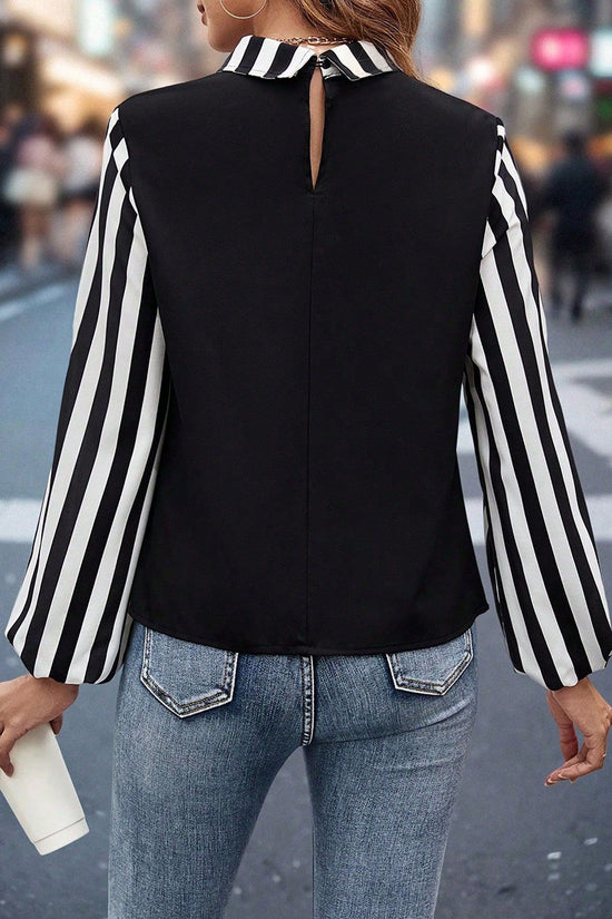 Houndstooth Collar Long Sleeve Blouse