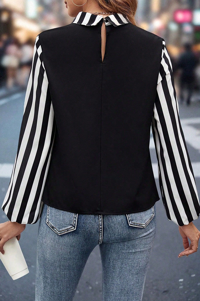 Houndstooth Collar Long Sleeve Blouse