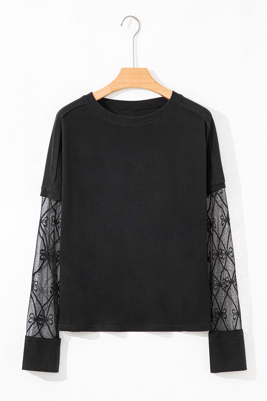 Lace Mesh Sleeve T-Shirt