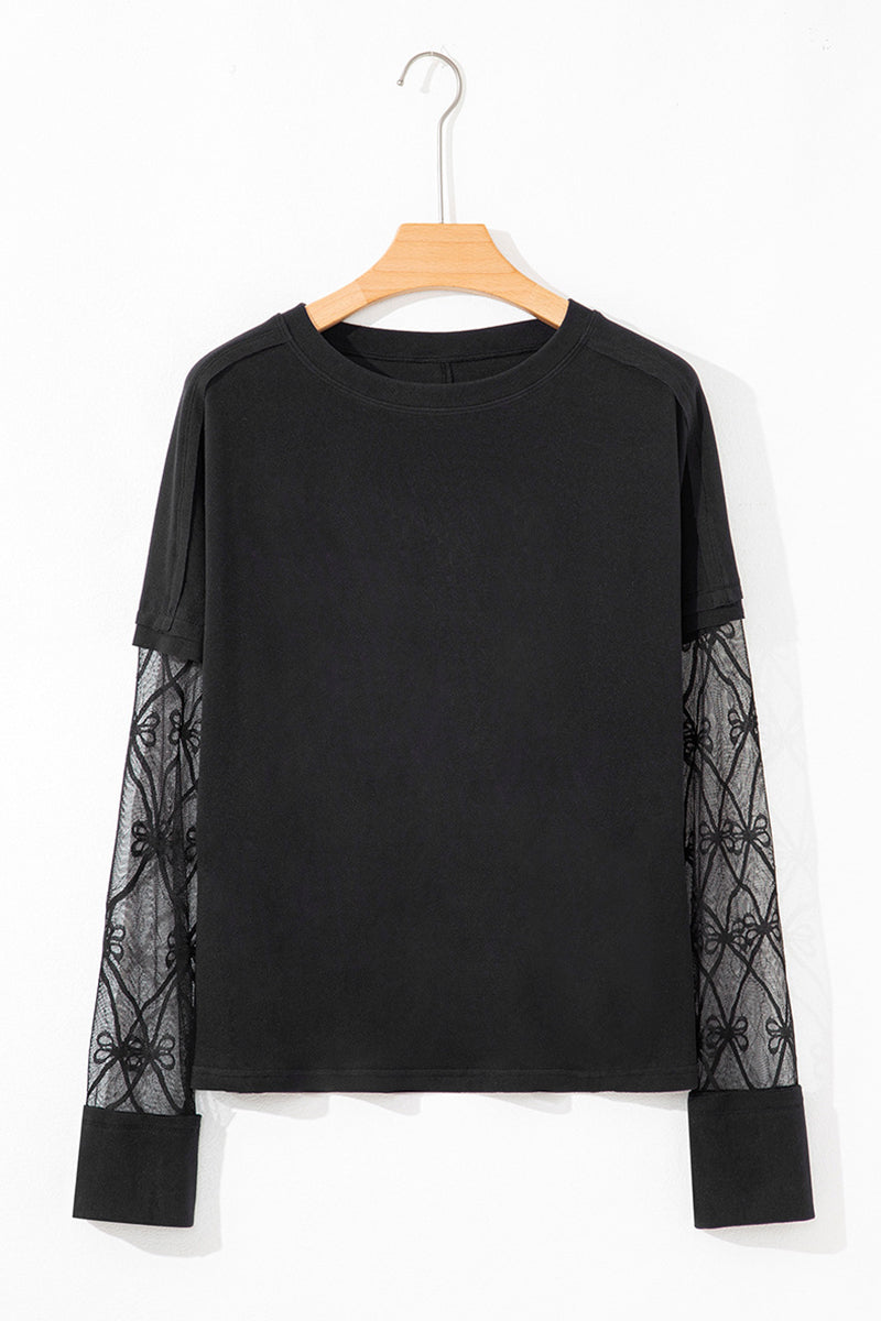 Lace Mesh Sleeve T-Shirt
