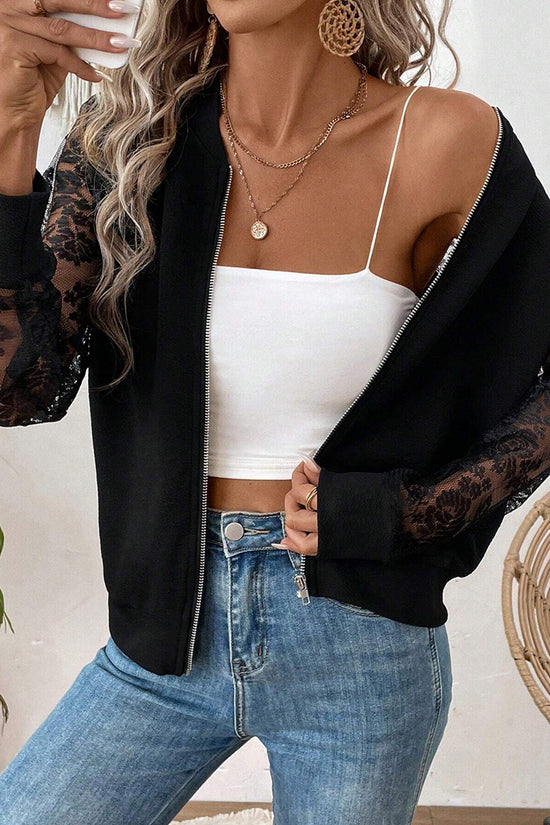 Lace Sleeve Zipper Jacket