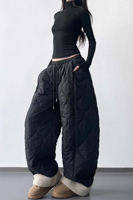 Quilted Wide-Leg Casual Pants