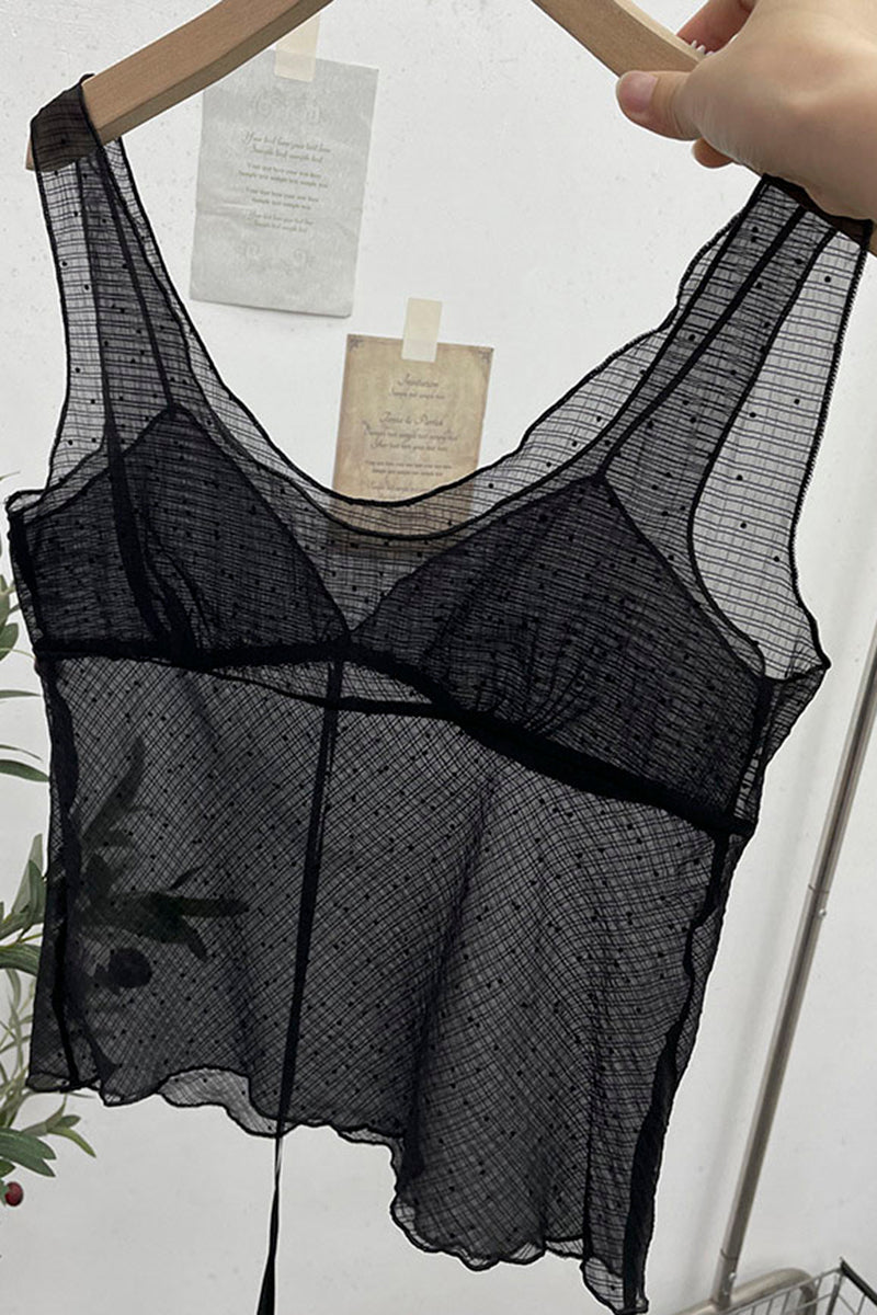 Sheer Sleeveless Bow-Detail Camisole