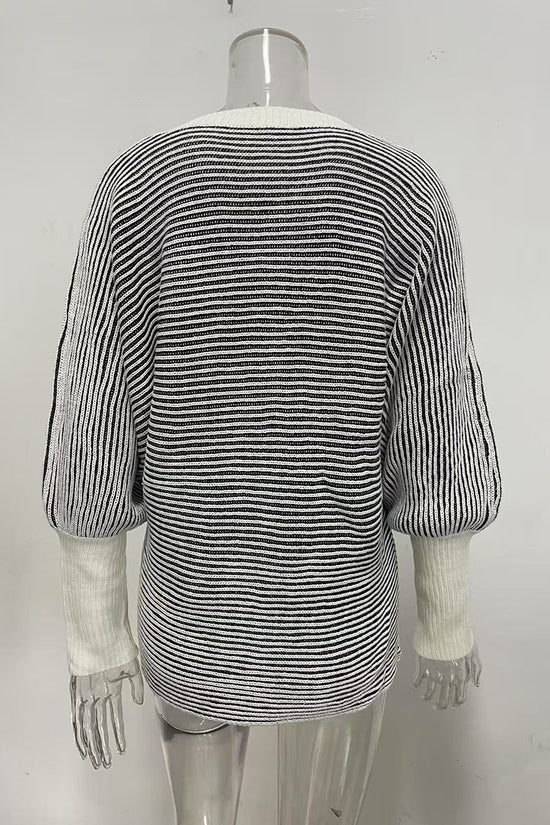 Striped V-Neck Oversized Sweater