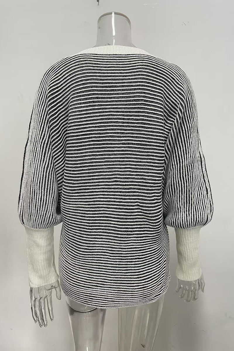 Striped V-Neck Oversized Sweater