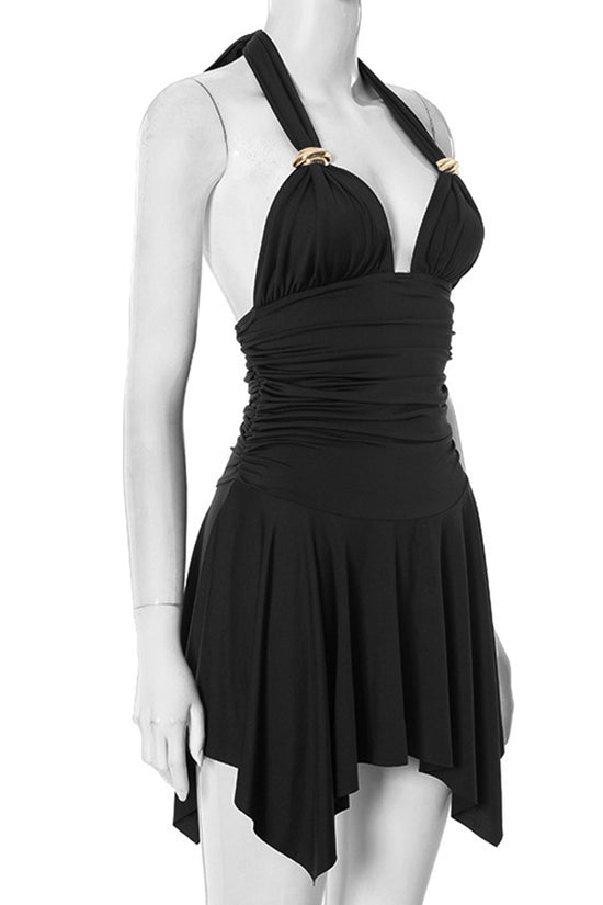 Halter Neck Ruched Casual Dress