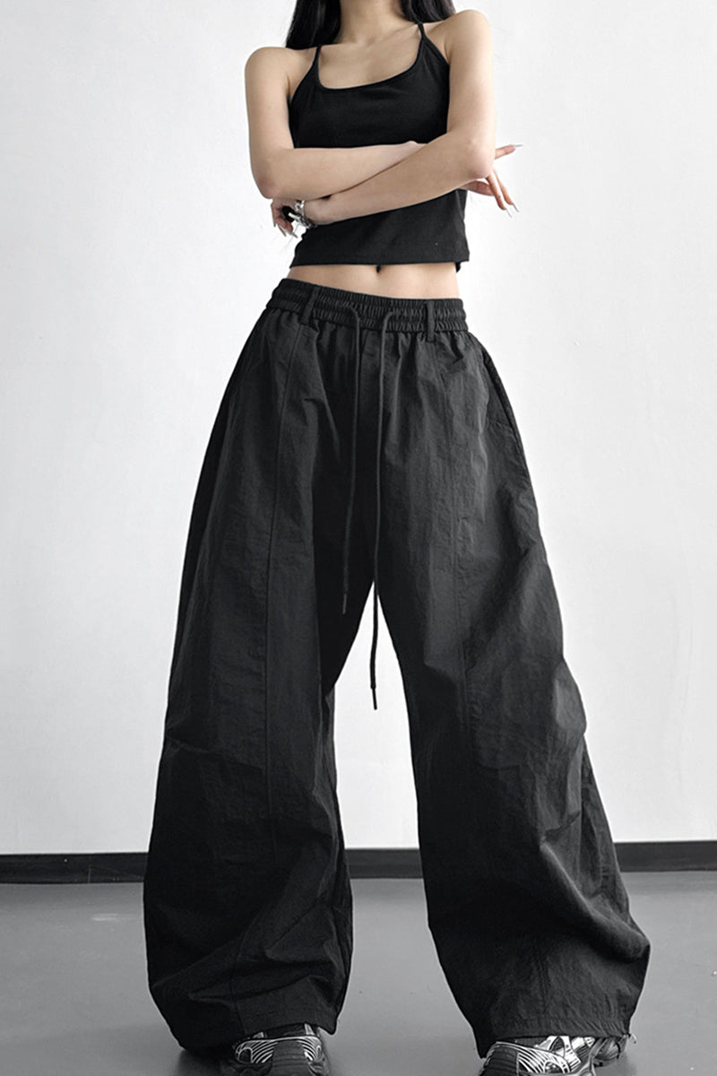 Wide-Leg Drawstring Casual Pants
