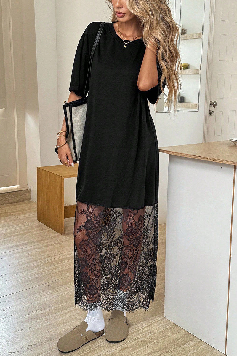 Lace Panel Casual  Dress