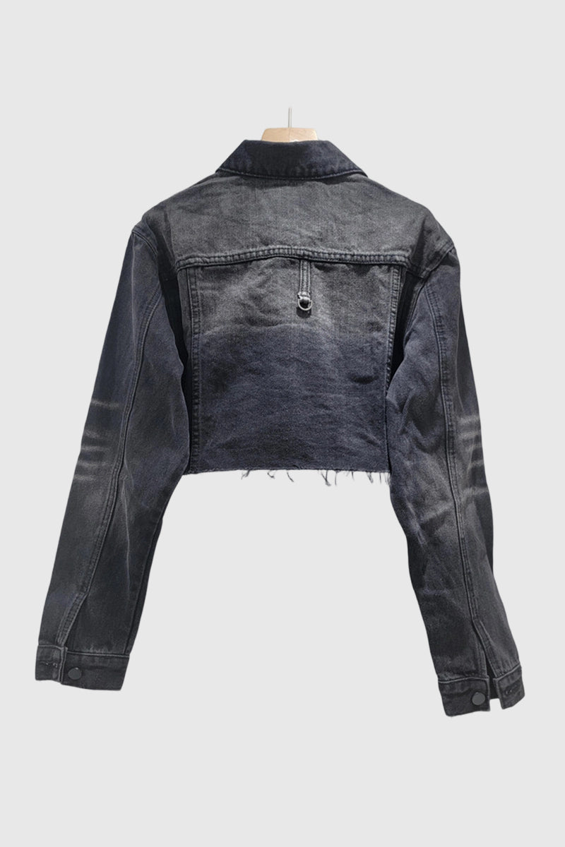 Eye-Embellished Denim Crop Jacket