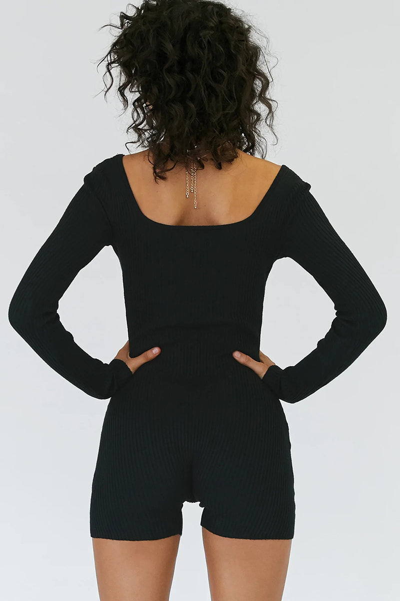 Long Sleeve Ribbed Knit Romper