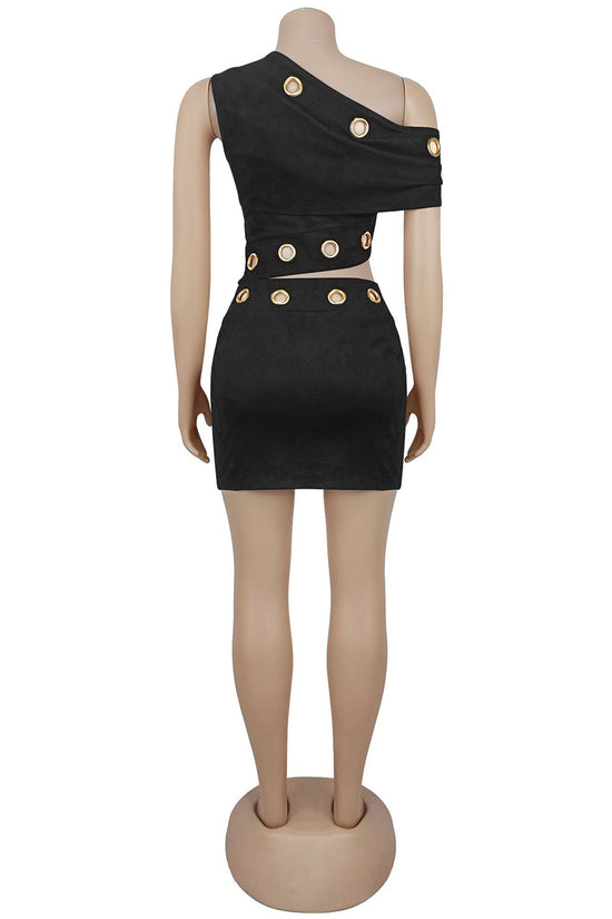 Cutout Ring-Embellished Skirt Set