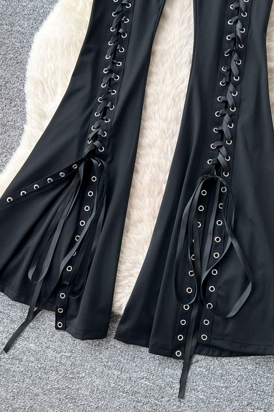 Lace-Up Flare Casual Pants