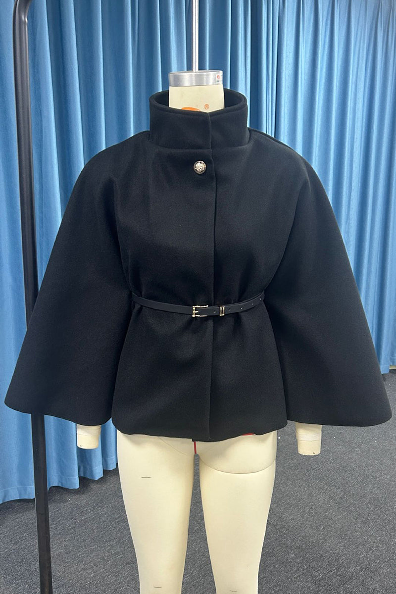 Elegant Belted Cape with Button Detail