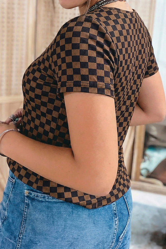 Checkerboard Round Neck T-Shirt