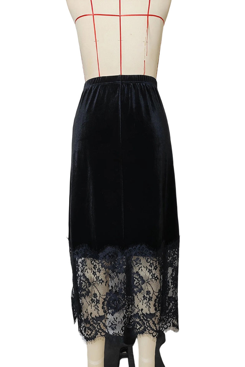 Elegant Lace Trim Midi Skirt